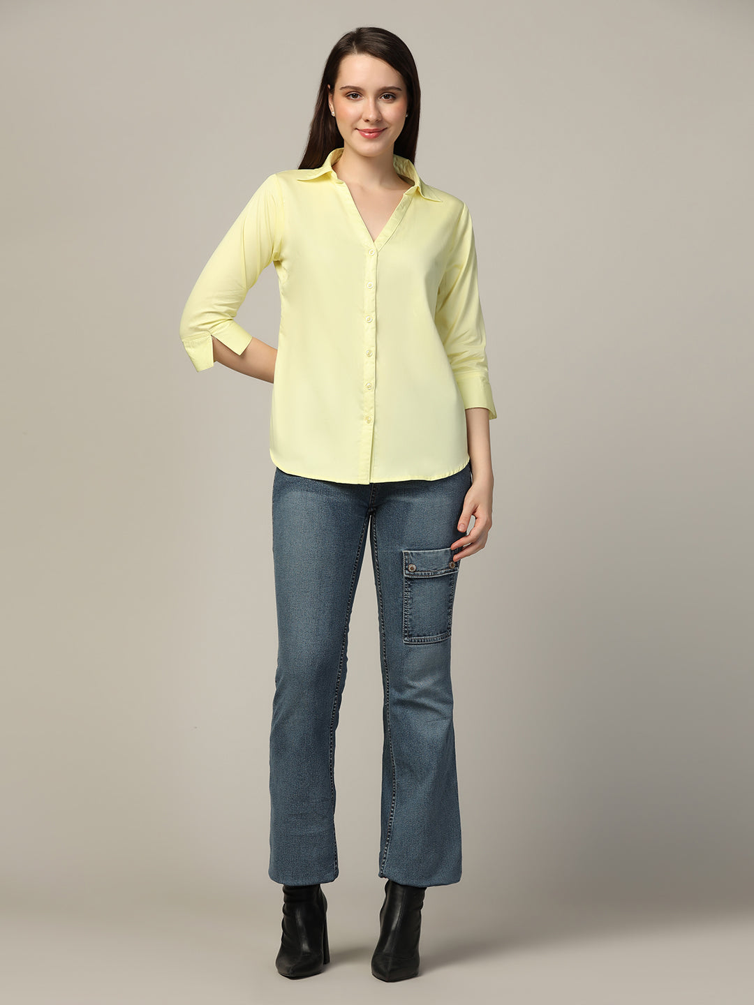 Women lemon full sleeves cotton shirt - Tahvo India