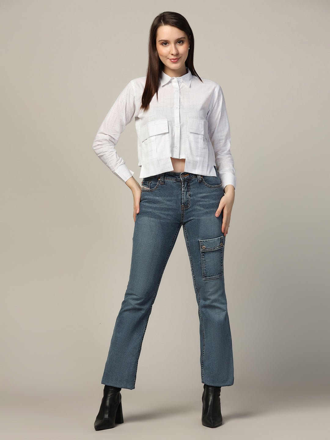 Women Check crop shirt with long pockets - Tahvo India