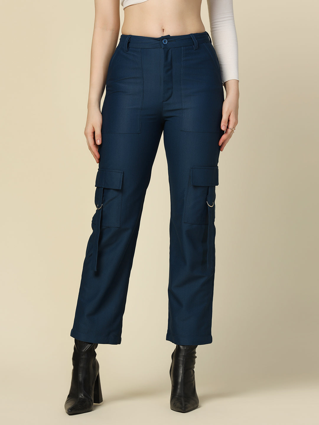Women blue cuodroy cargo pants - Tahvo India