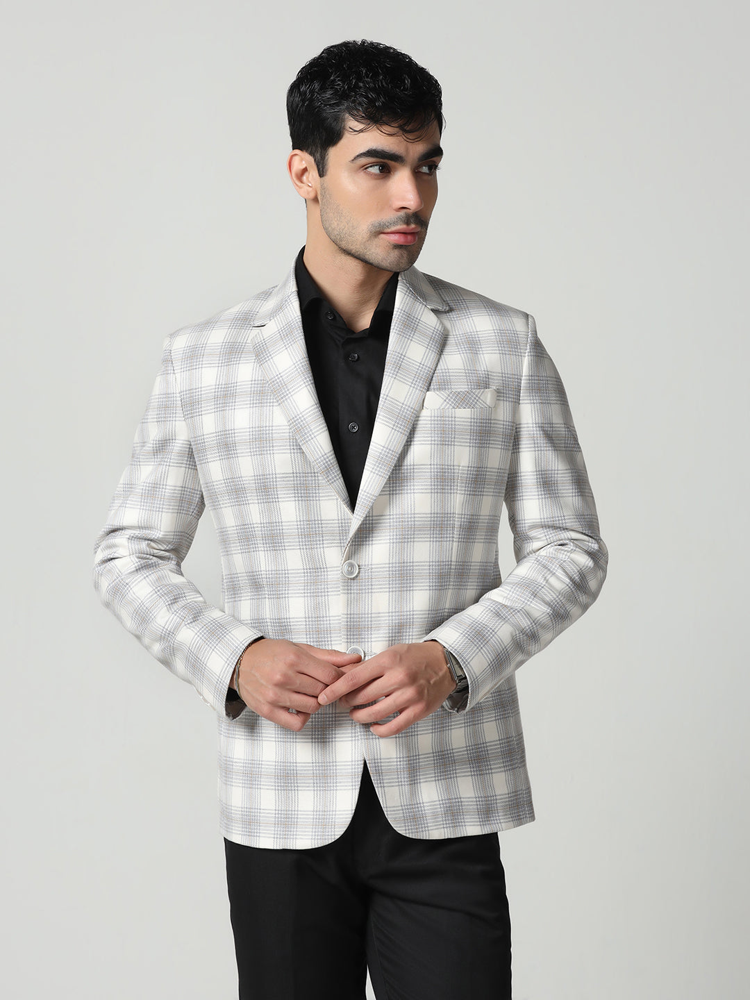 Men White Checkered tweed Blazer