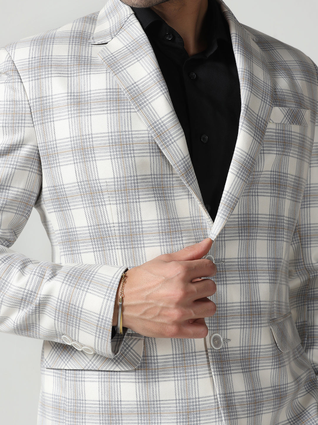 Men White Checkered tweed Blazer