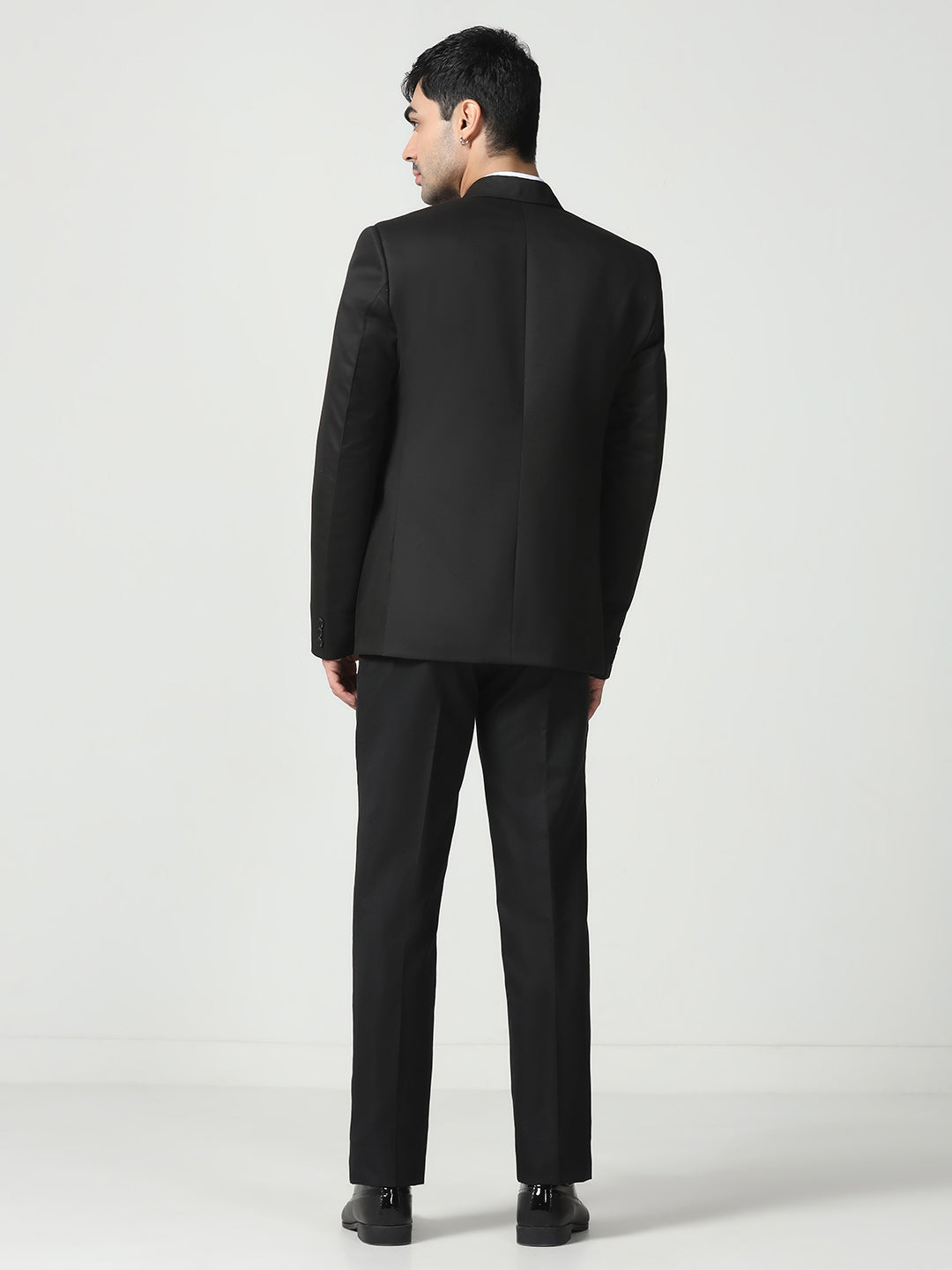 Men Black Peak Lapel Collar Tuxedo Suit