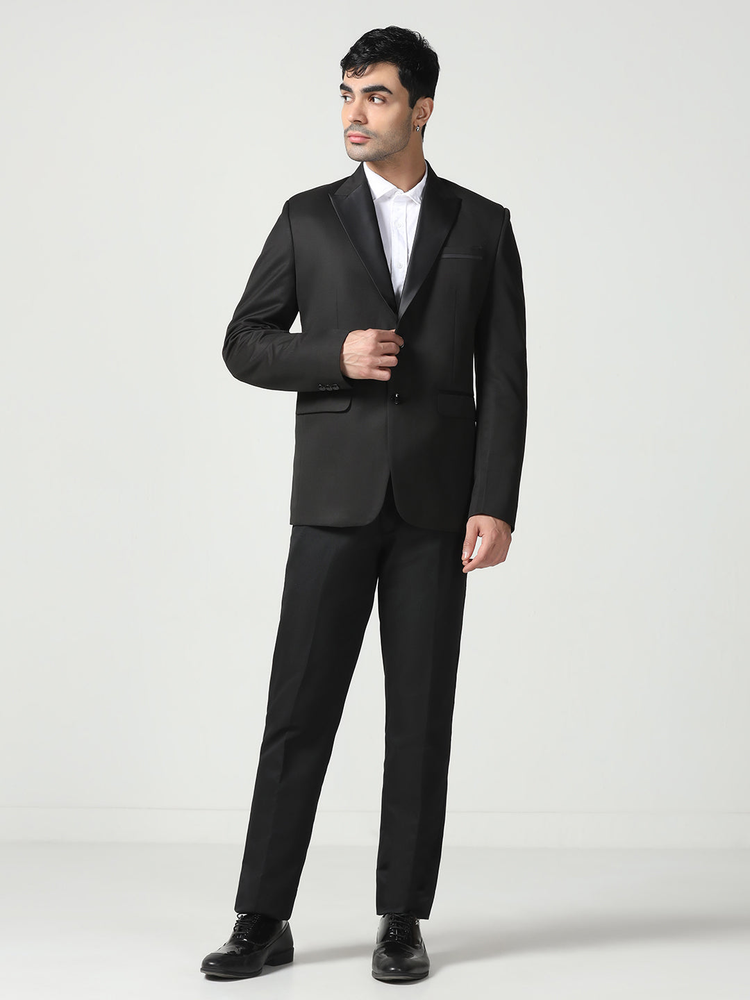 Men Black Peak Lapel Collar Tuxedo Suit