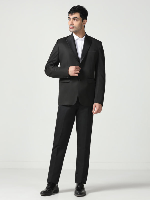 Men Black Notched Lapel Collar Tuxedo Suit