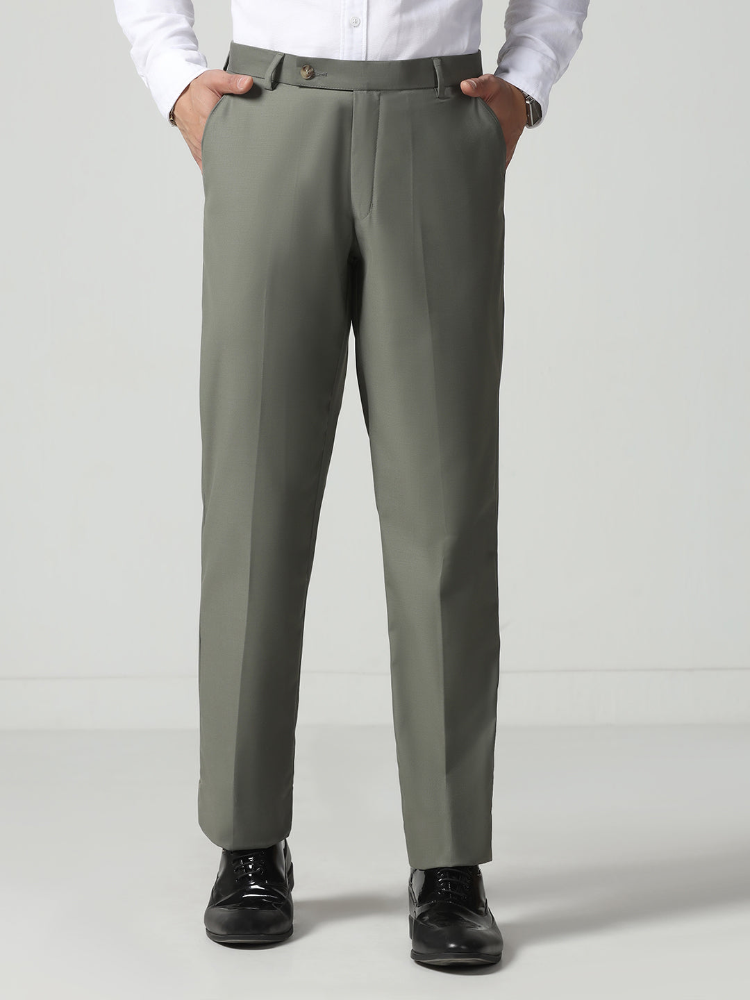 Men Green Solid Trousers