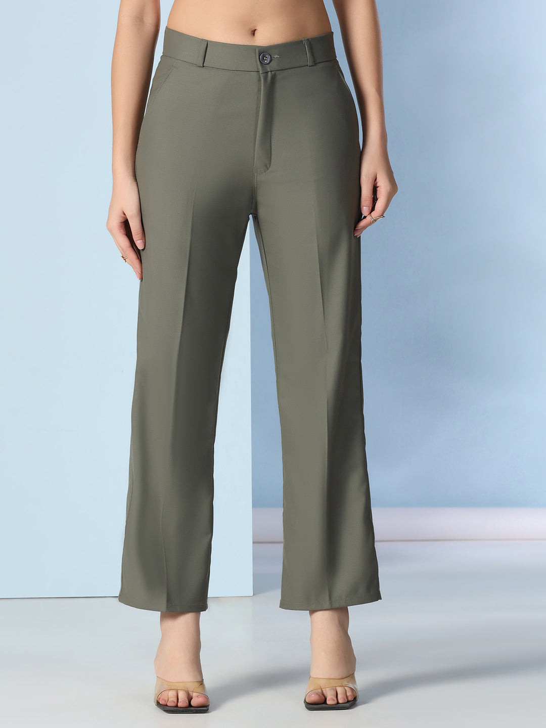 Women Green Wide Leg Trousers