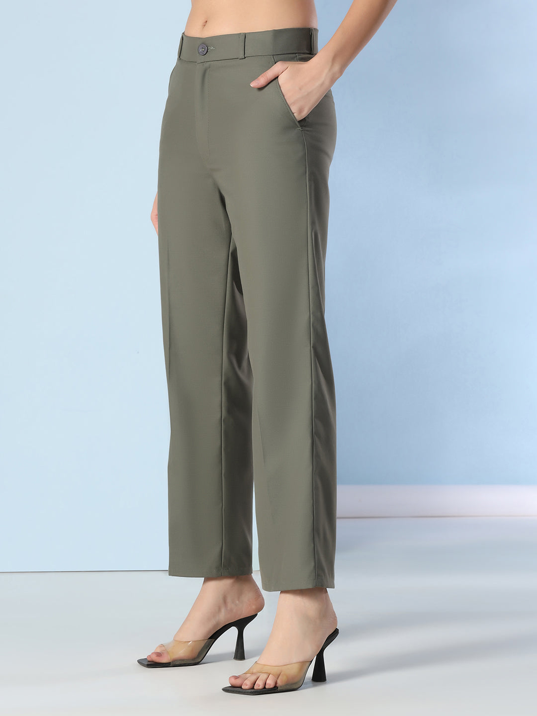 Women Green Wide Leg Trousers