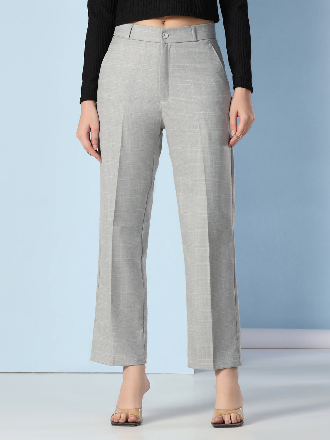 Women grey checkered trousers