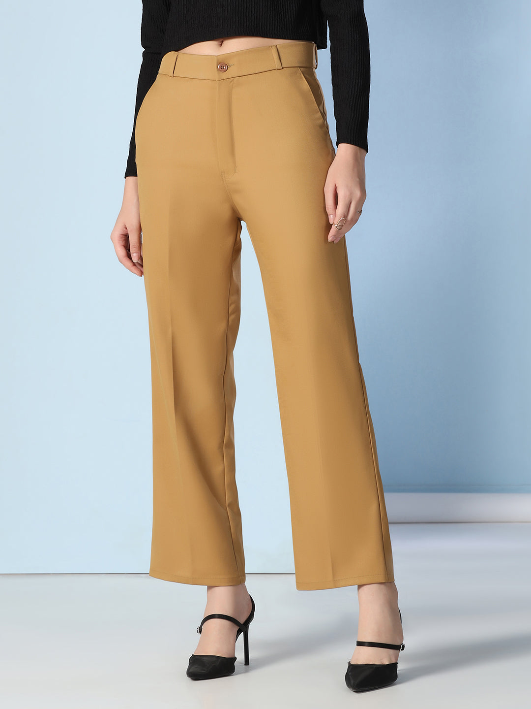Women wide leg mustard trousers