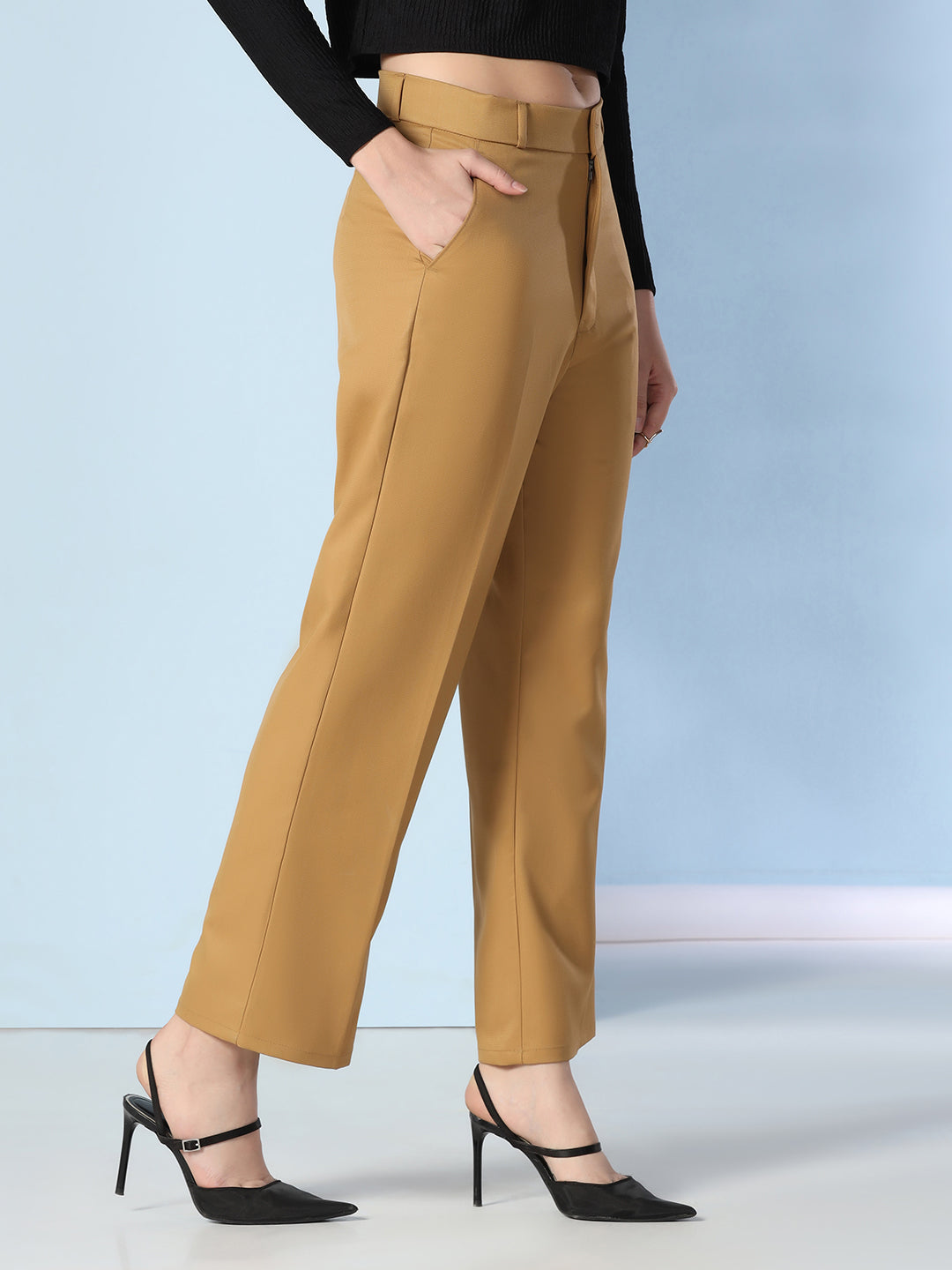 Women wide leg mustard trousers