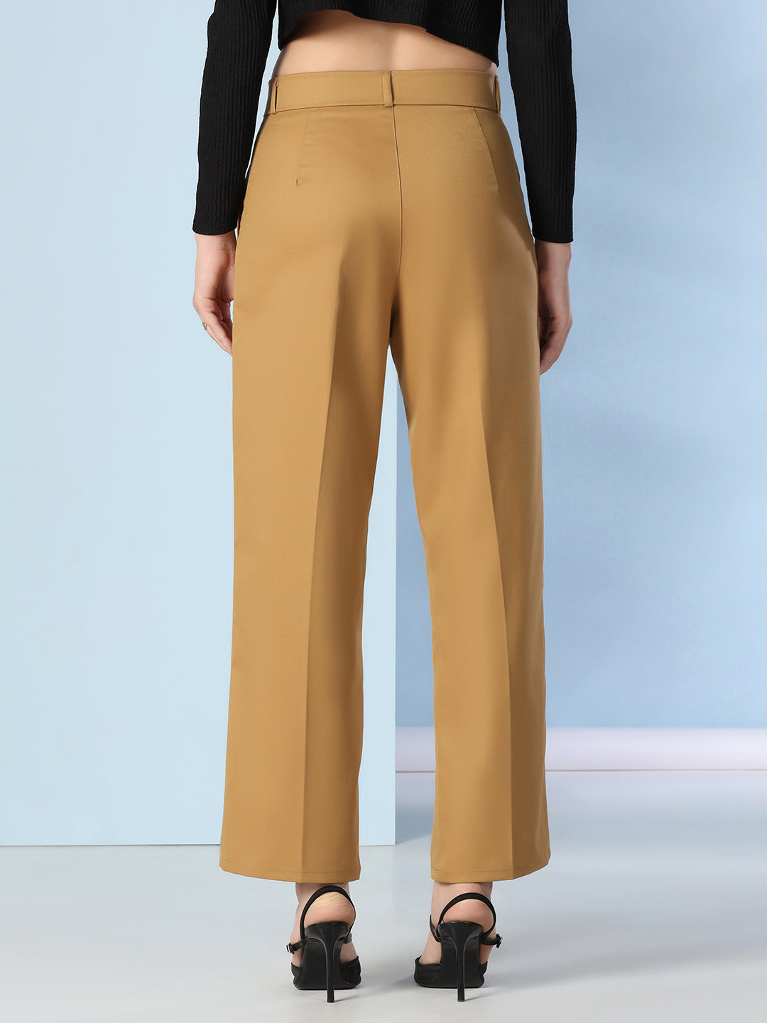 Women wide leg mustard trousers