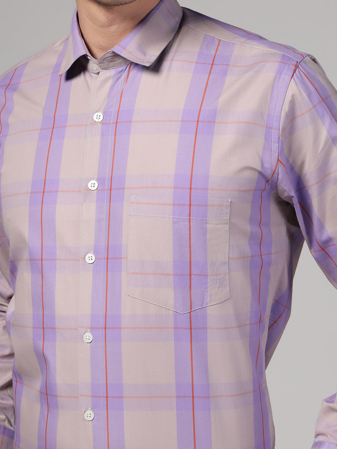 Men Purple Check Shirt & Trousers Set