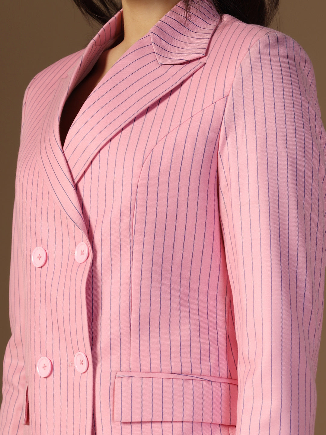 Women Pink Blazer And Trousers Suit Set