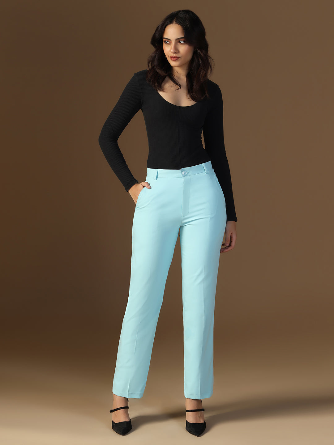 Women Ice Blue Elasticated Trouser