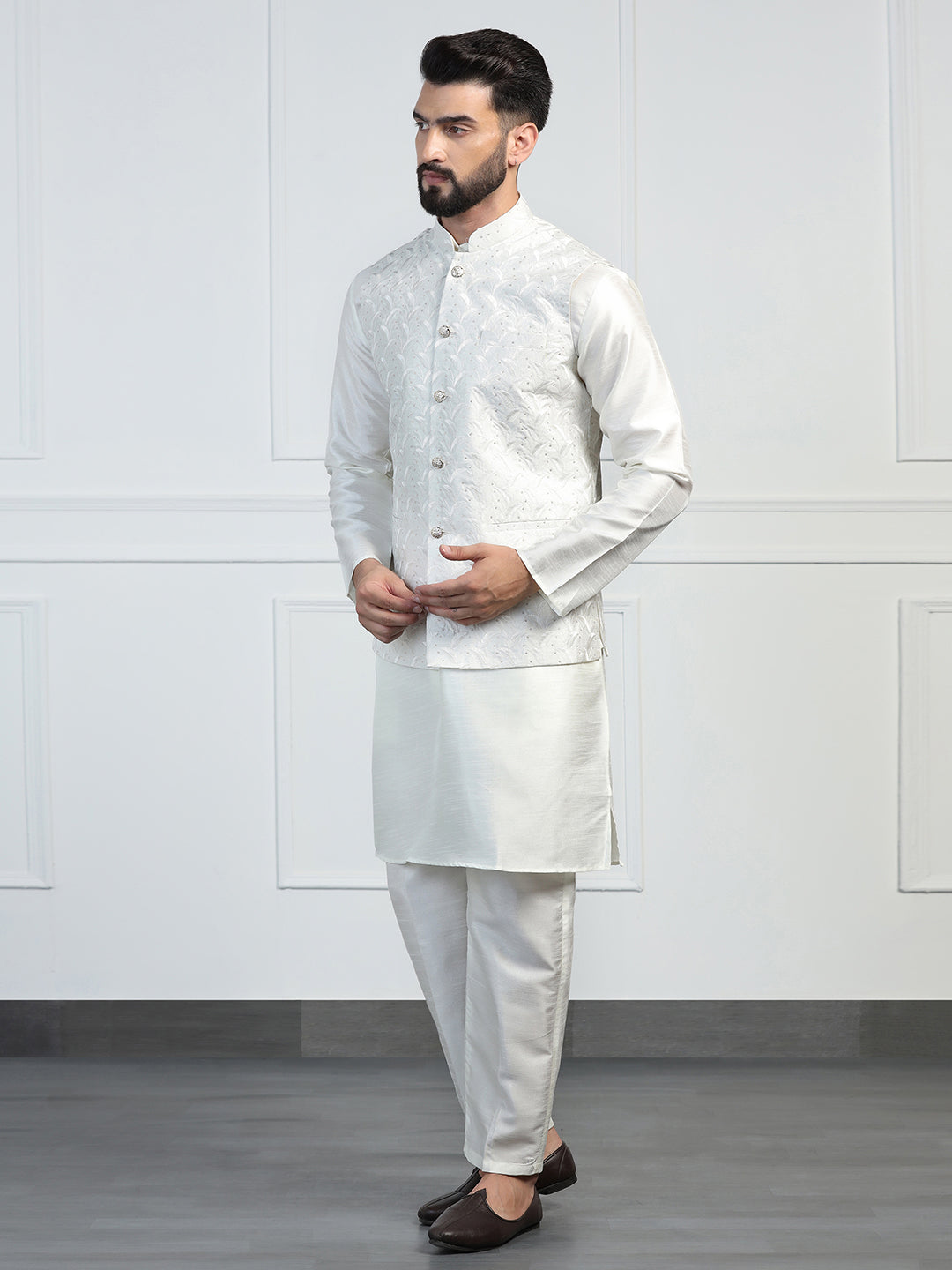 Men Embroidered Jacket With Kurta Pyjama