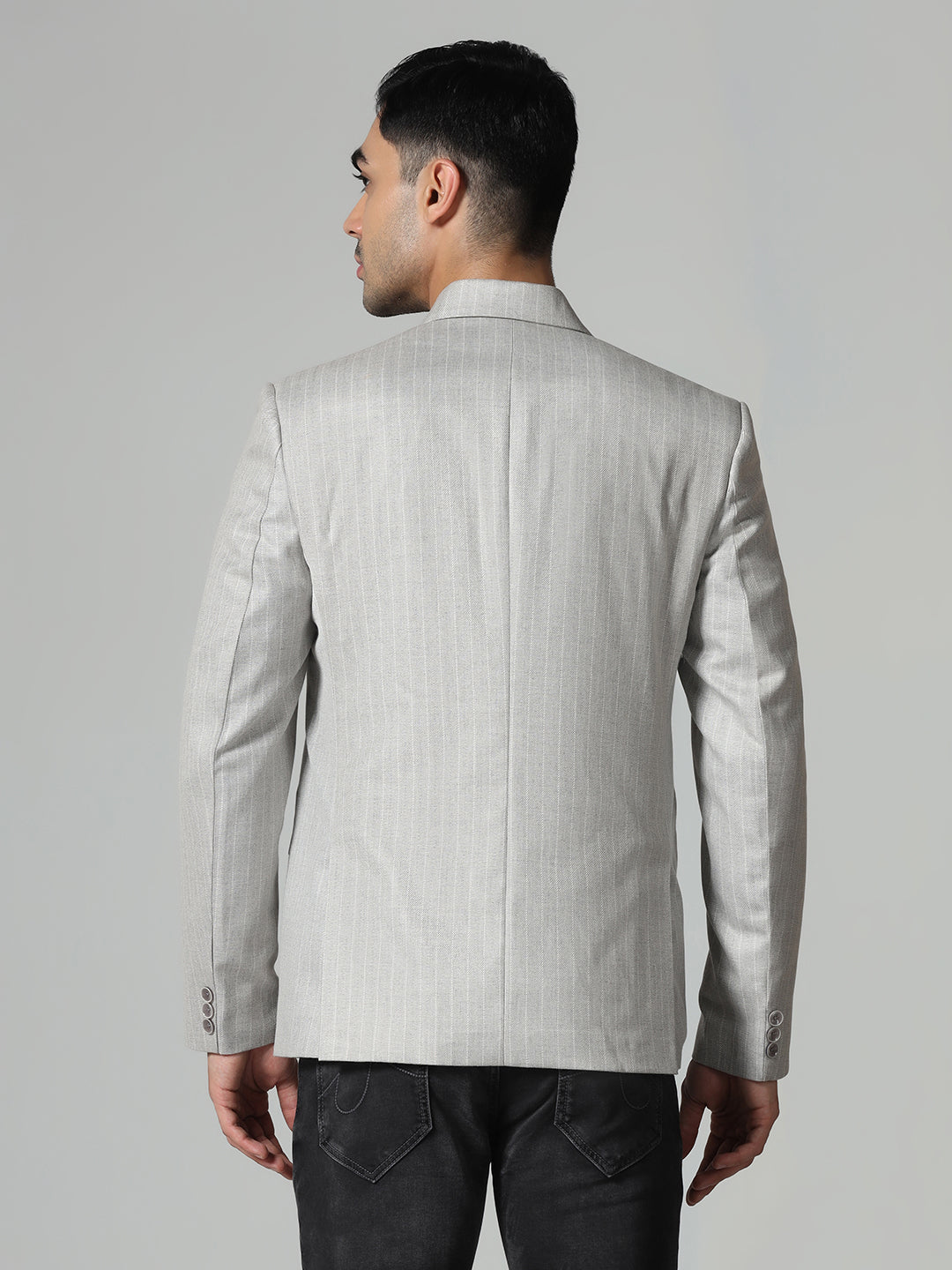Men Grey Stripes Blazer