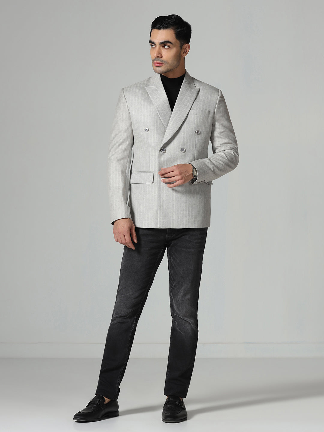 Men Grey Stripes Blazer