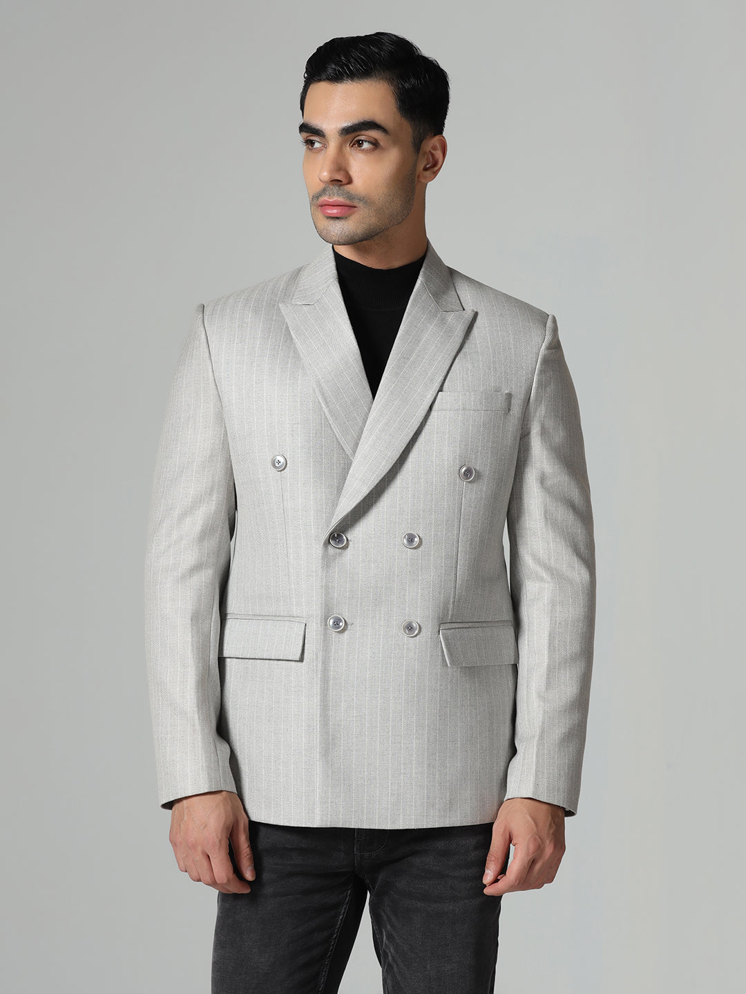 Men Grey Stripes Blazer
