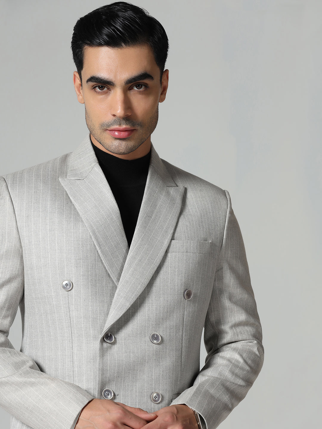 Men Grey Stripes Blazer