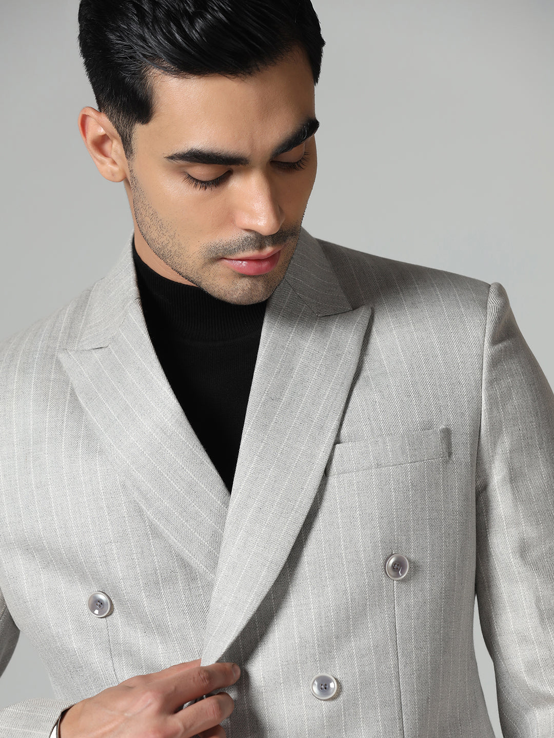 Men Grey Stripes Blazer