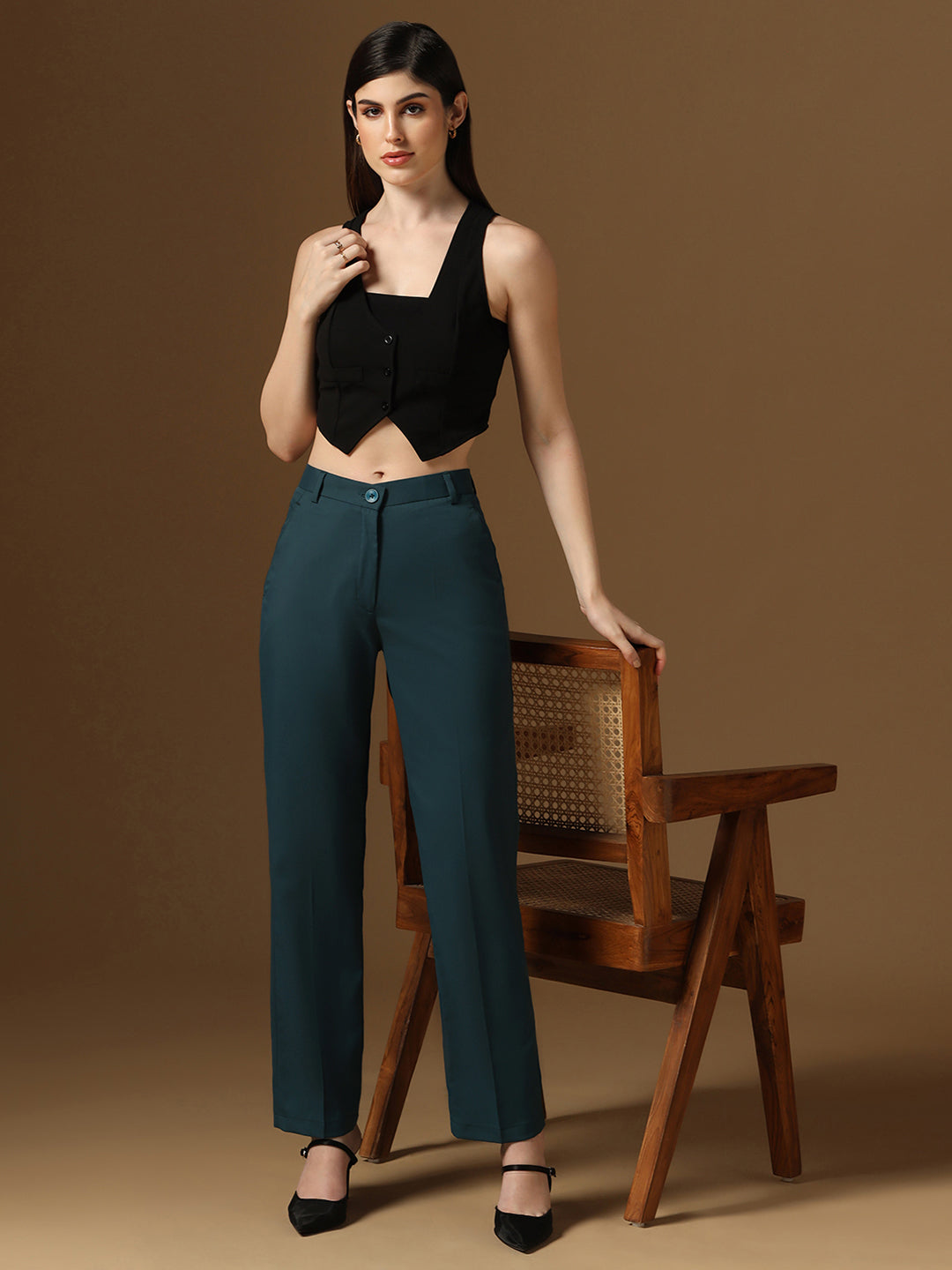 Turquoise Straight Fit Trousers
