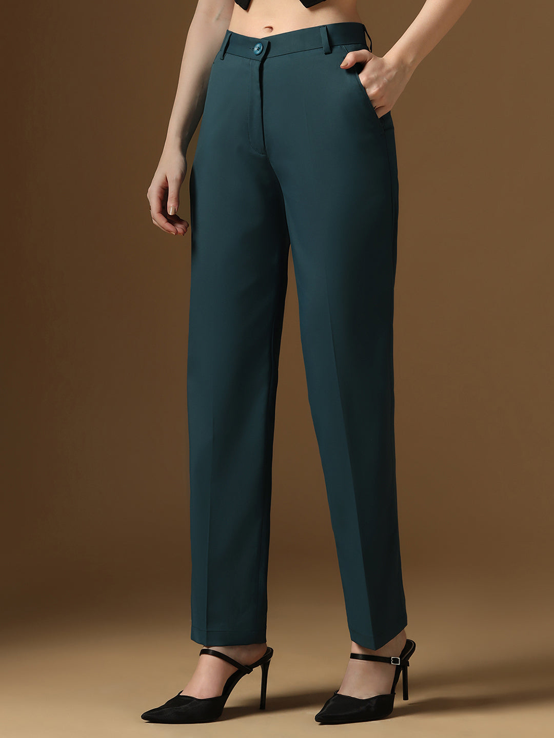 Turquoise Straight Fit Trousers