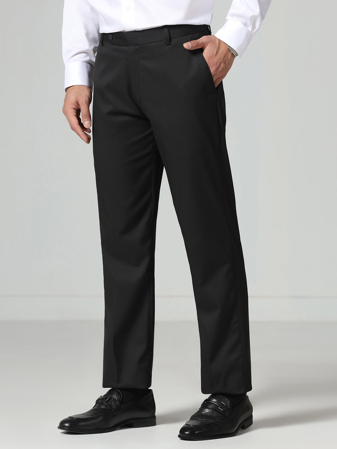 Men Black Stripes Trousers