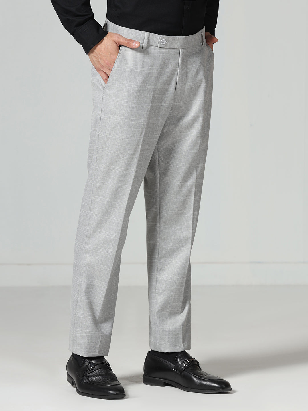 Men Light grey checkered Trousers
