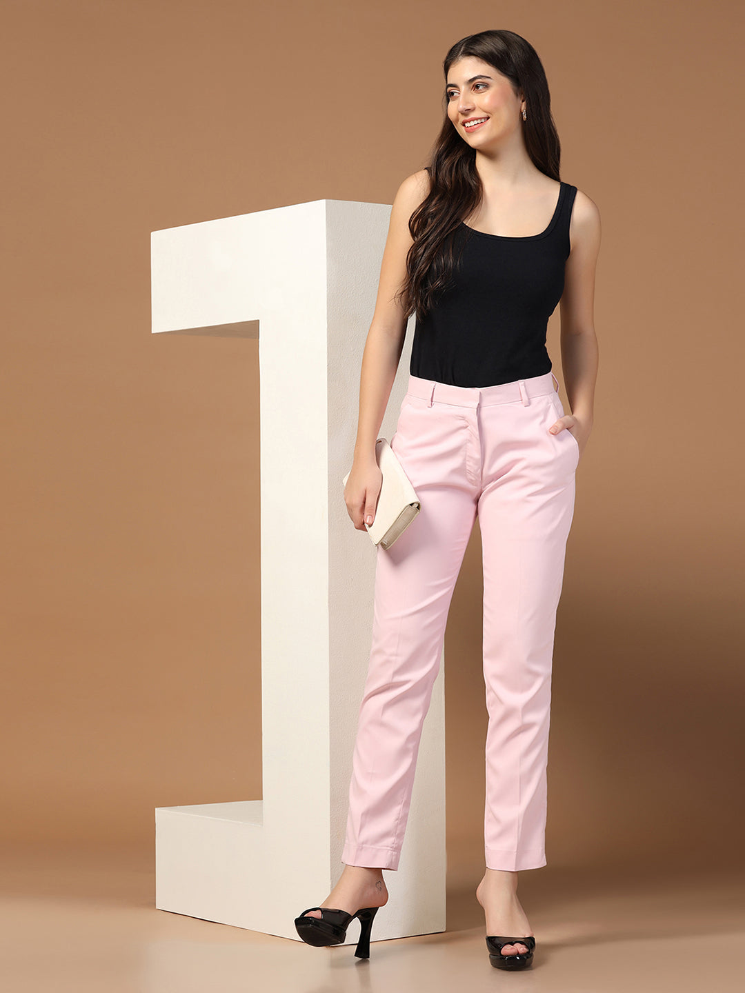 Women Pink Straight Fit Trousers