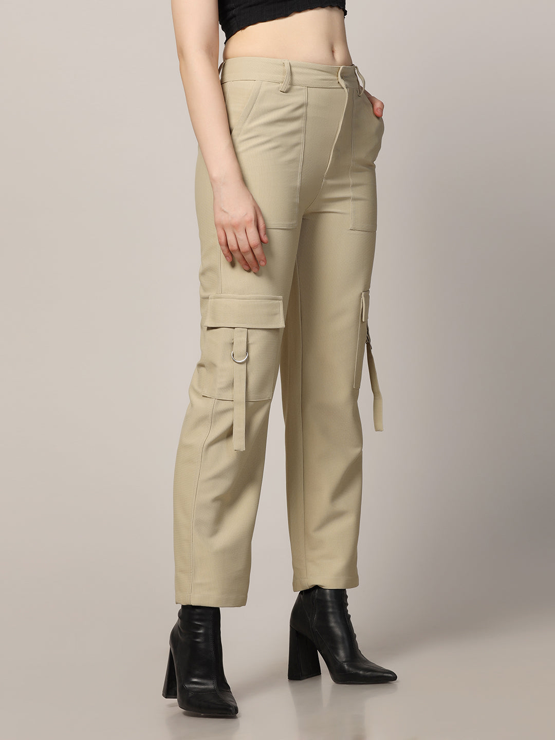 Women beige cuodroy cargo pants - Tahvo India