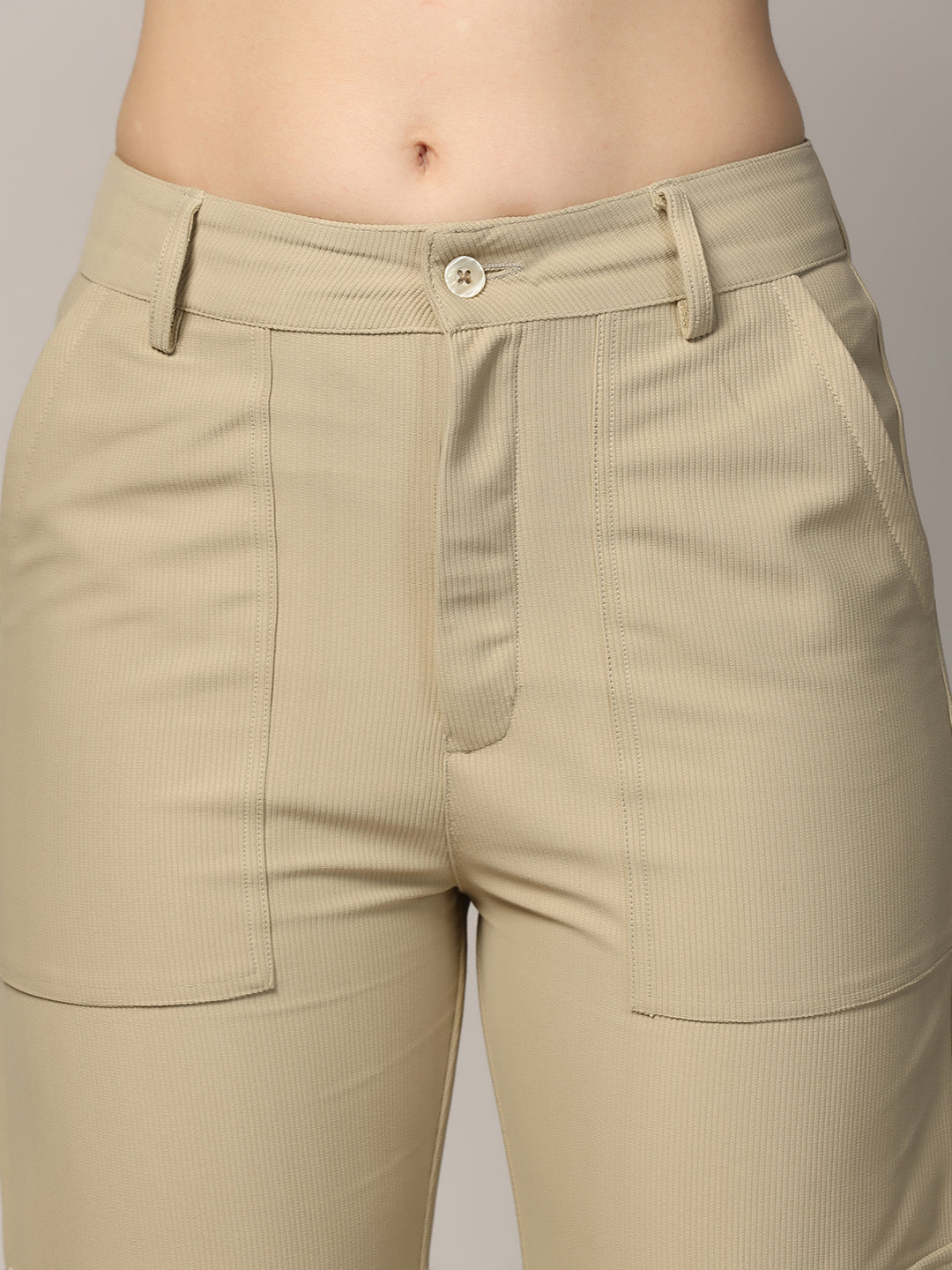 Women beige cuodroy cargo pants - Tahvo India