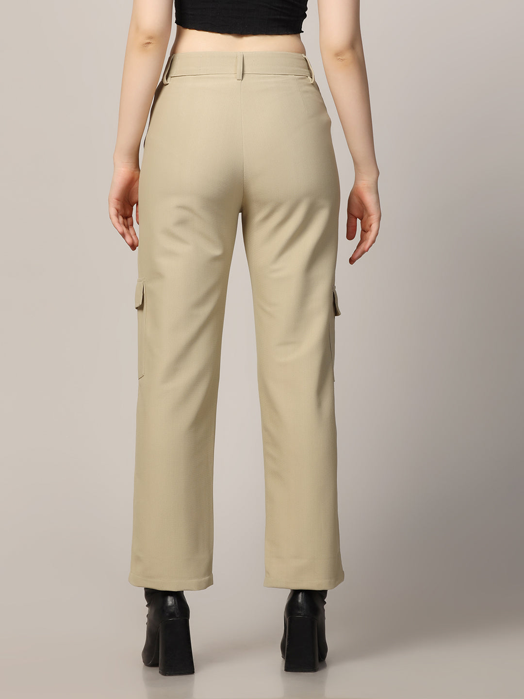 Women beige cuodroy cargo pants - Tahvo India