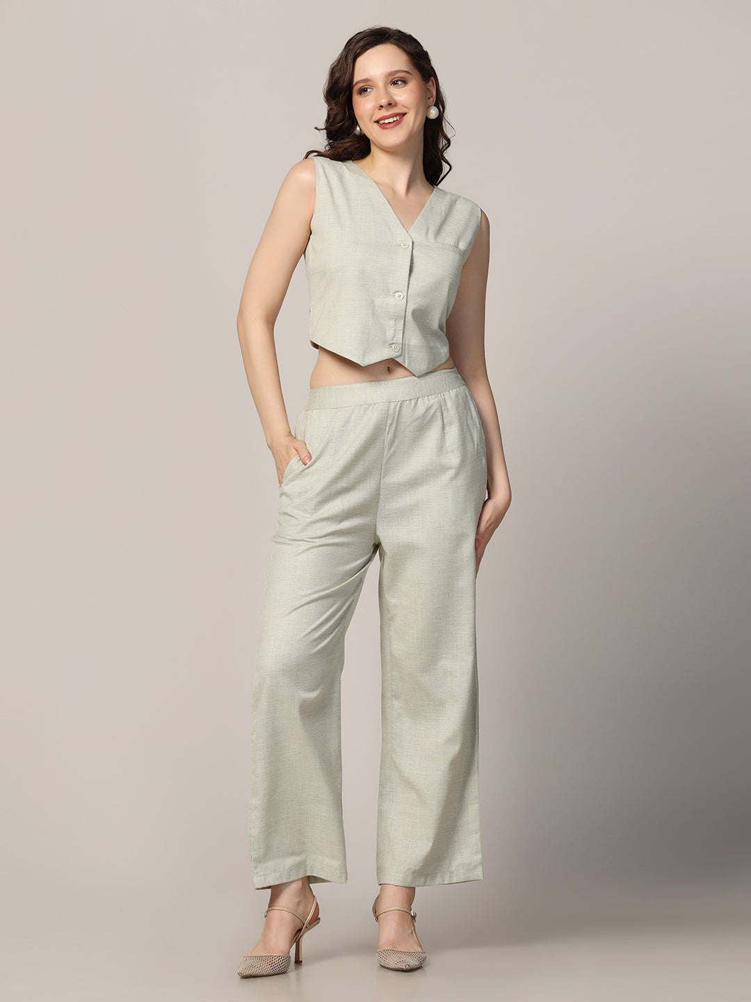 Women linen waistcoat with trousers - Tahvo India