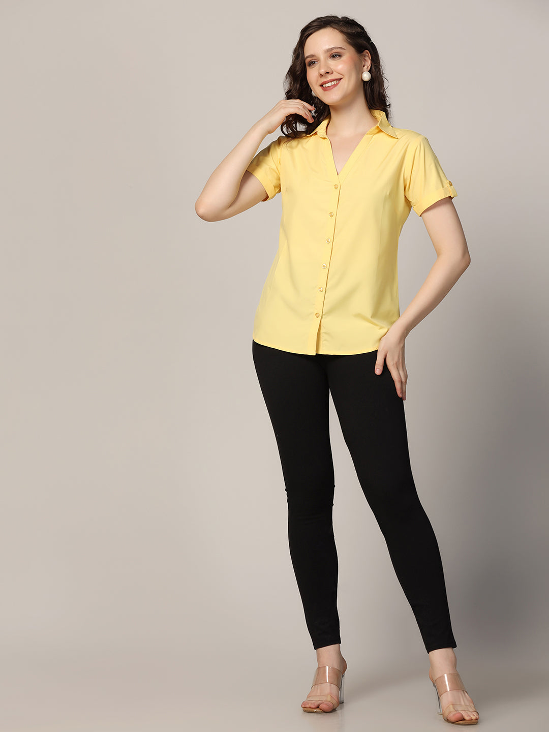 Women yellow short sleeve shirt - Tahvo India