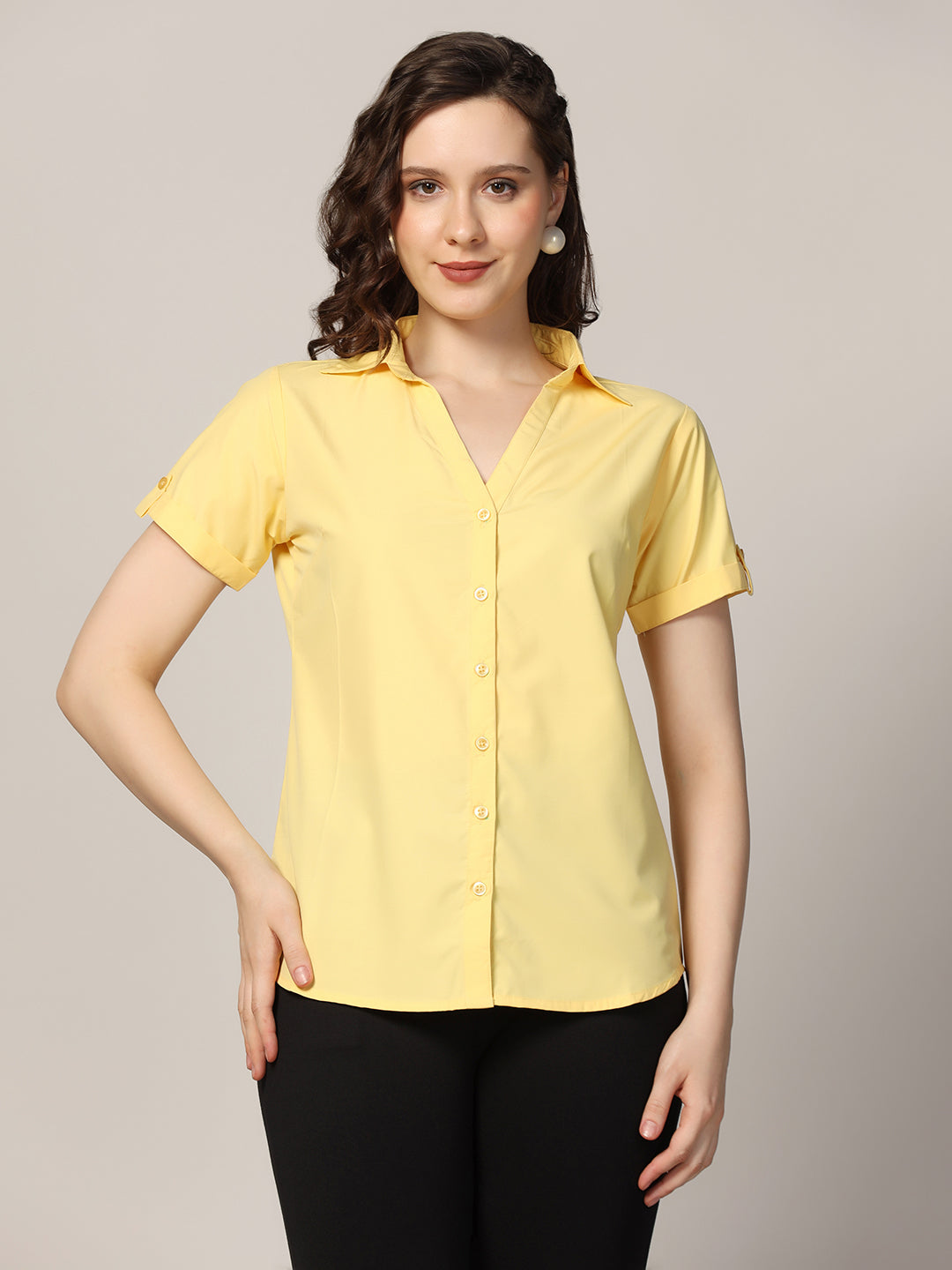 Women yellow short sleeve shirt - Tahvo India