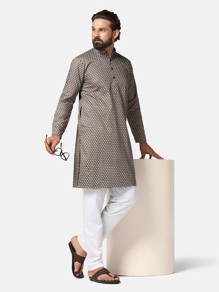 Men Brown Printed Kurta Set - Tahvo India