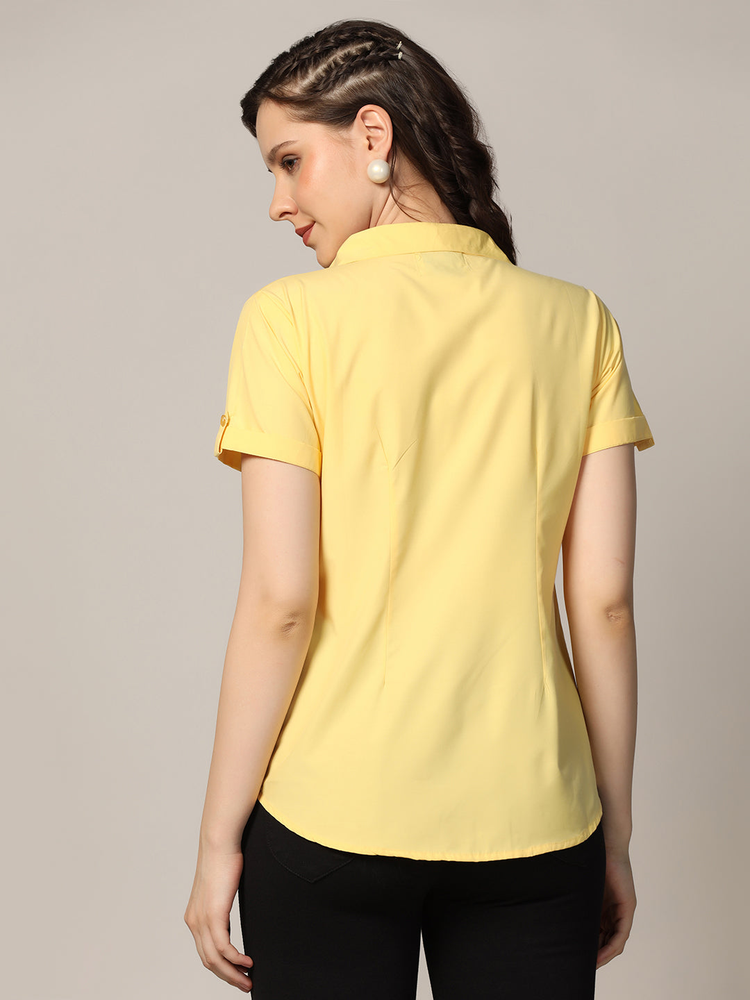 Women yellow short sleeve shirt - Tahvo India
