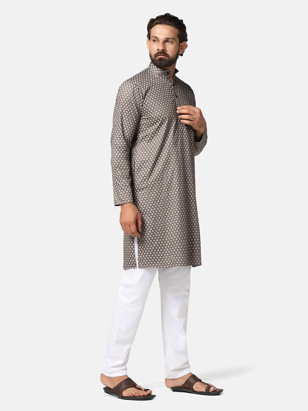 Men Brown Printed Kurta Set - Tahvo India