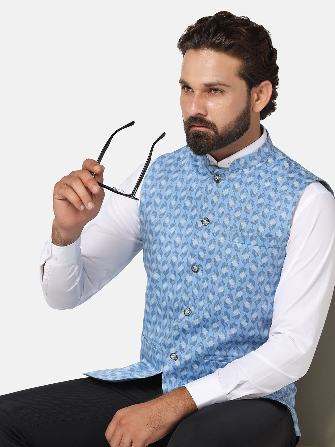 Men Blue Nehru Jacket - Tahvo India