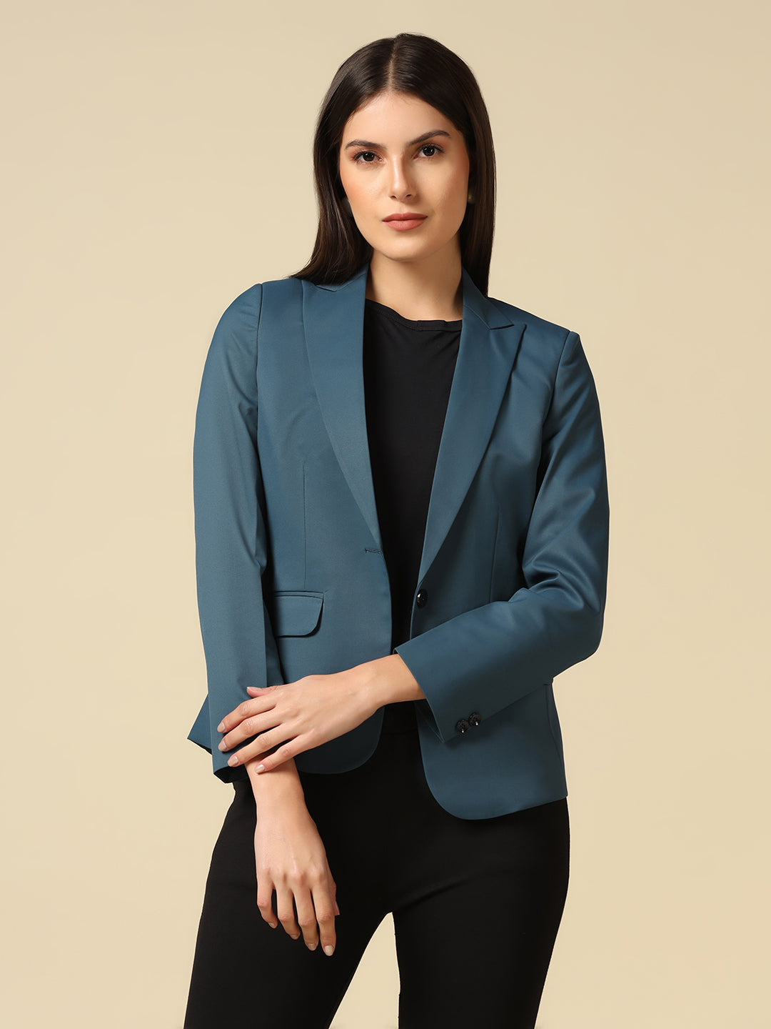 Women Blue Single Breasted Blazer - Tahvo India