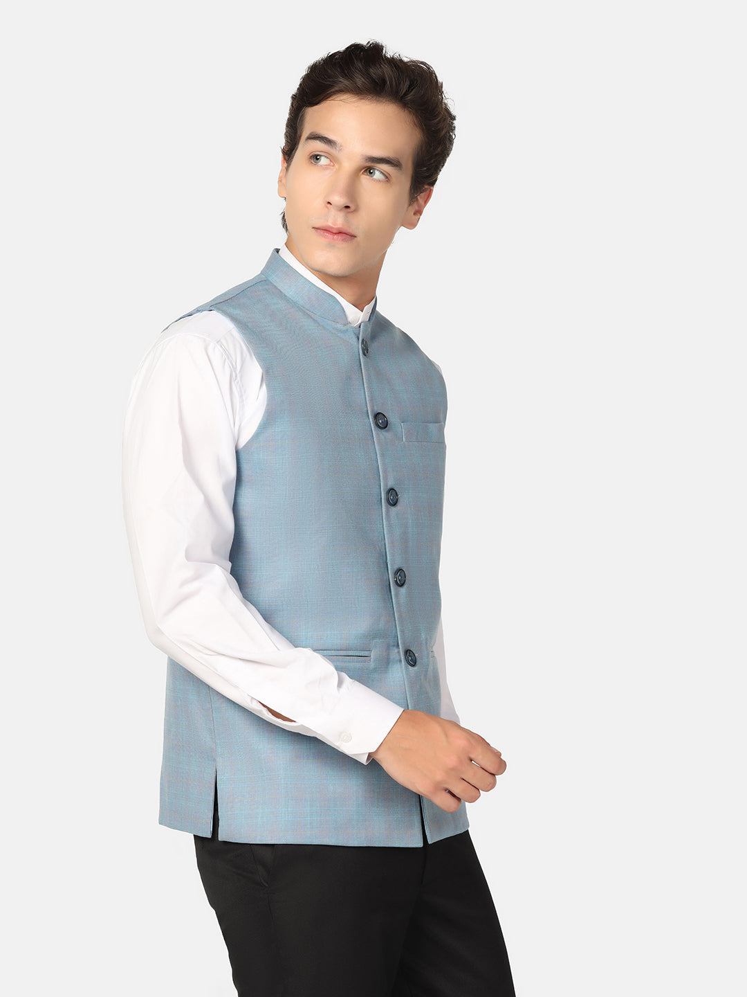 Men Blue Checks Nehru Jacket - Tahvo India