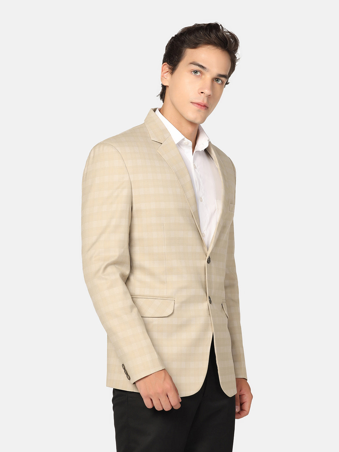 Men Beige Check Blazer - Tahvo India