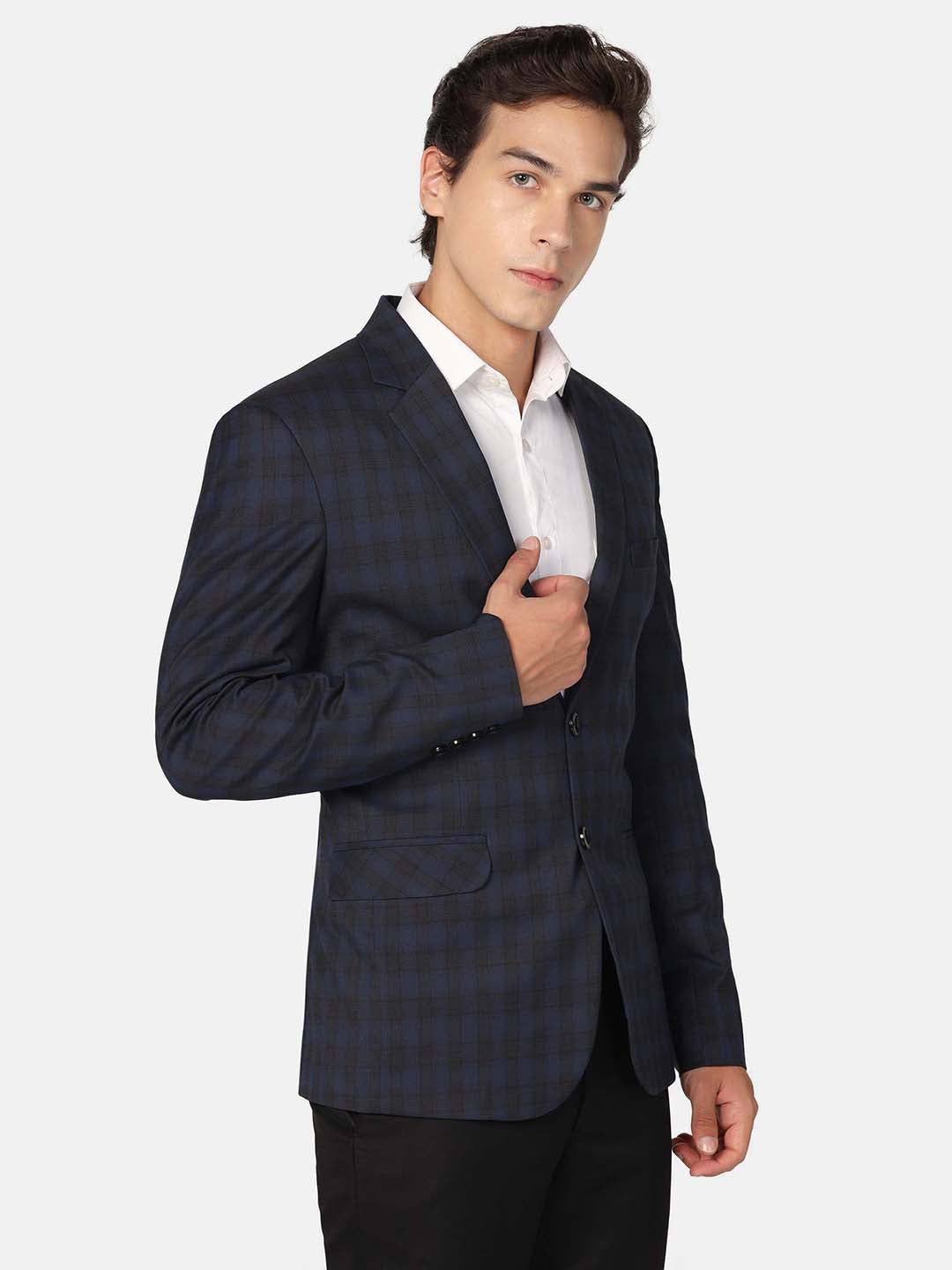 Men Blue Check Blazer - Tahvo India