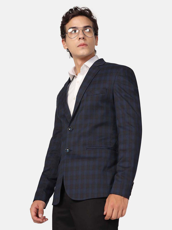 Men Blue Check Blazer
