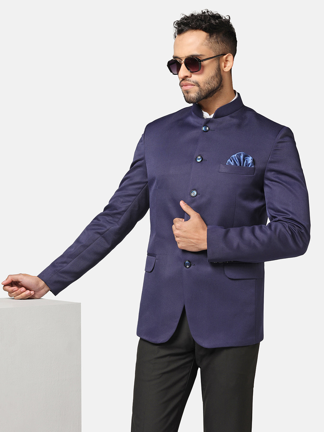 Men Blue Bandhgala Blazer - Tahvo India