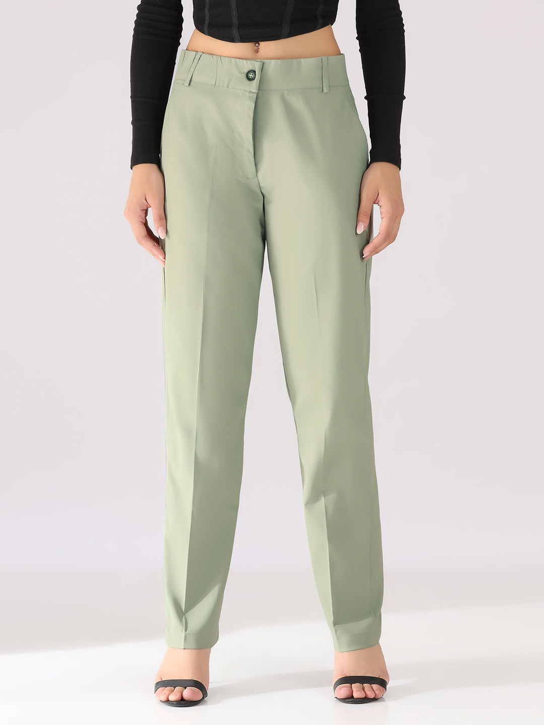 Women Green Straight Fit Trousers - Tahvo India