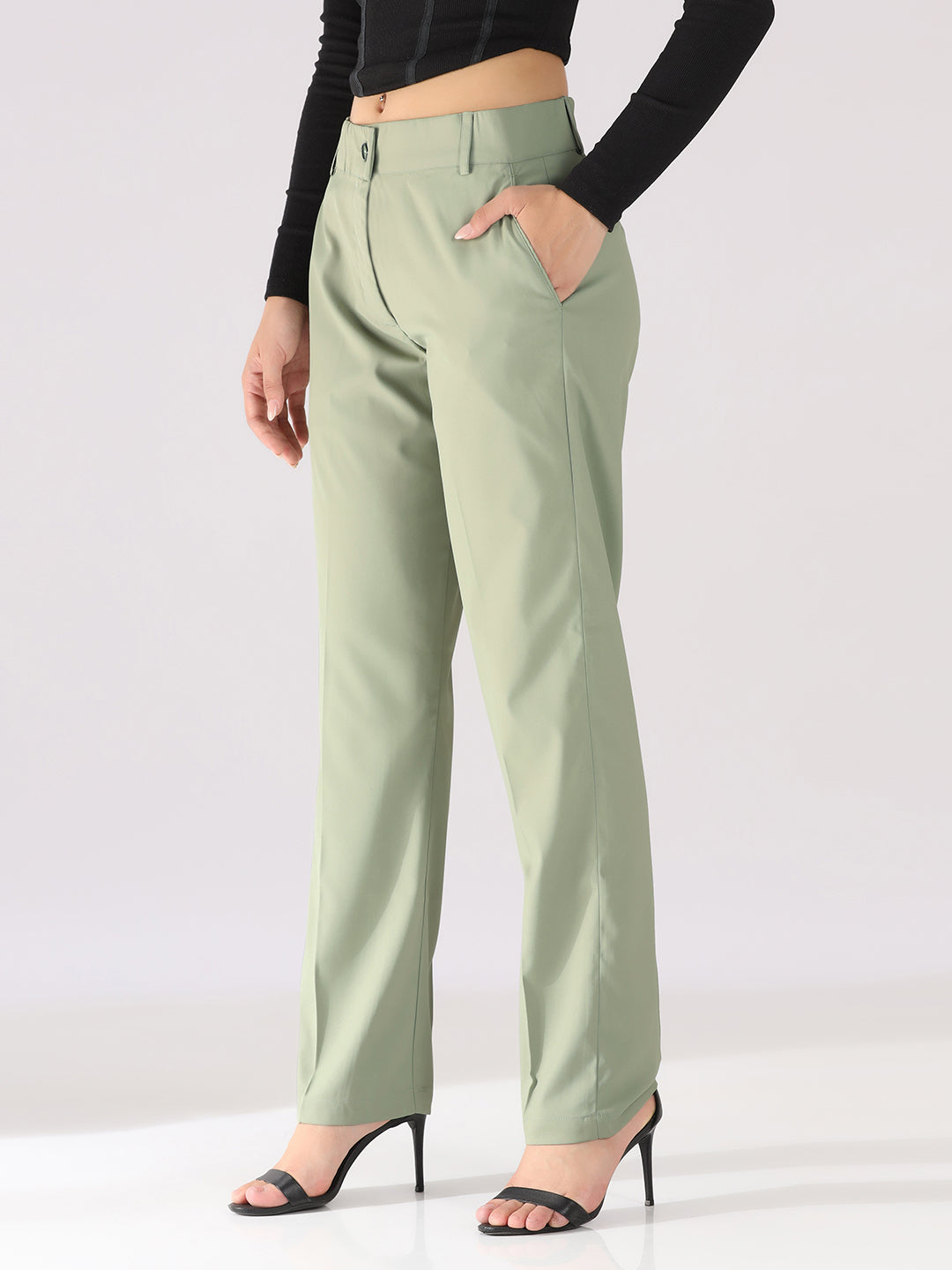 Women Green Straight Fit Trousers