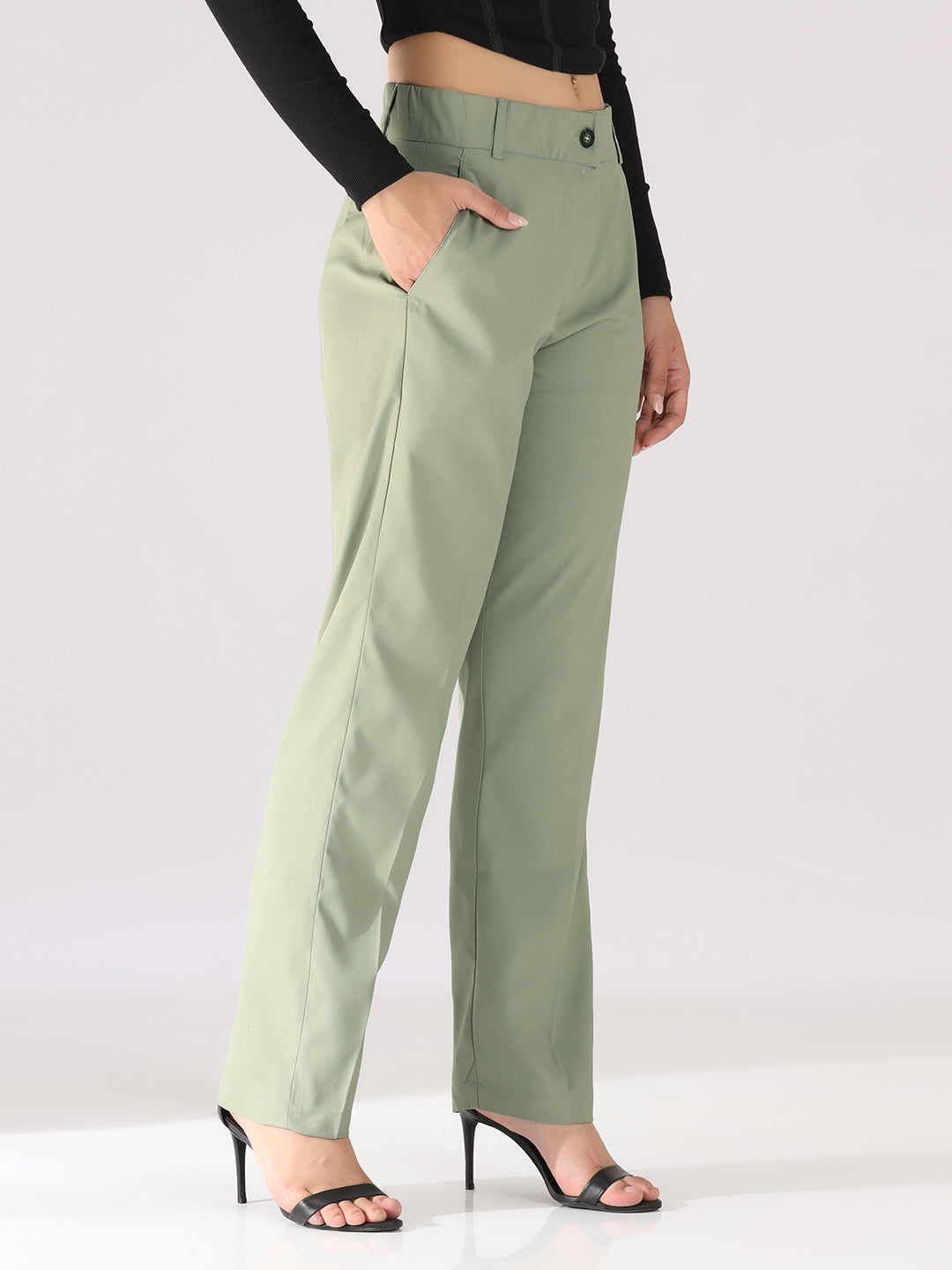 Women Green Straight Fit Trousers