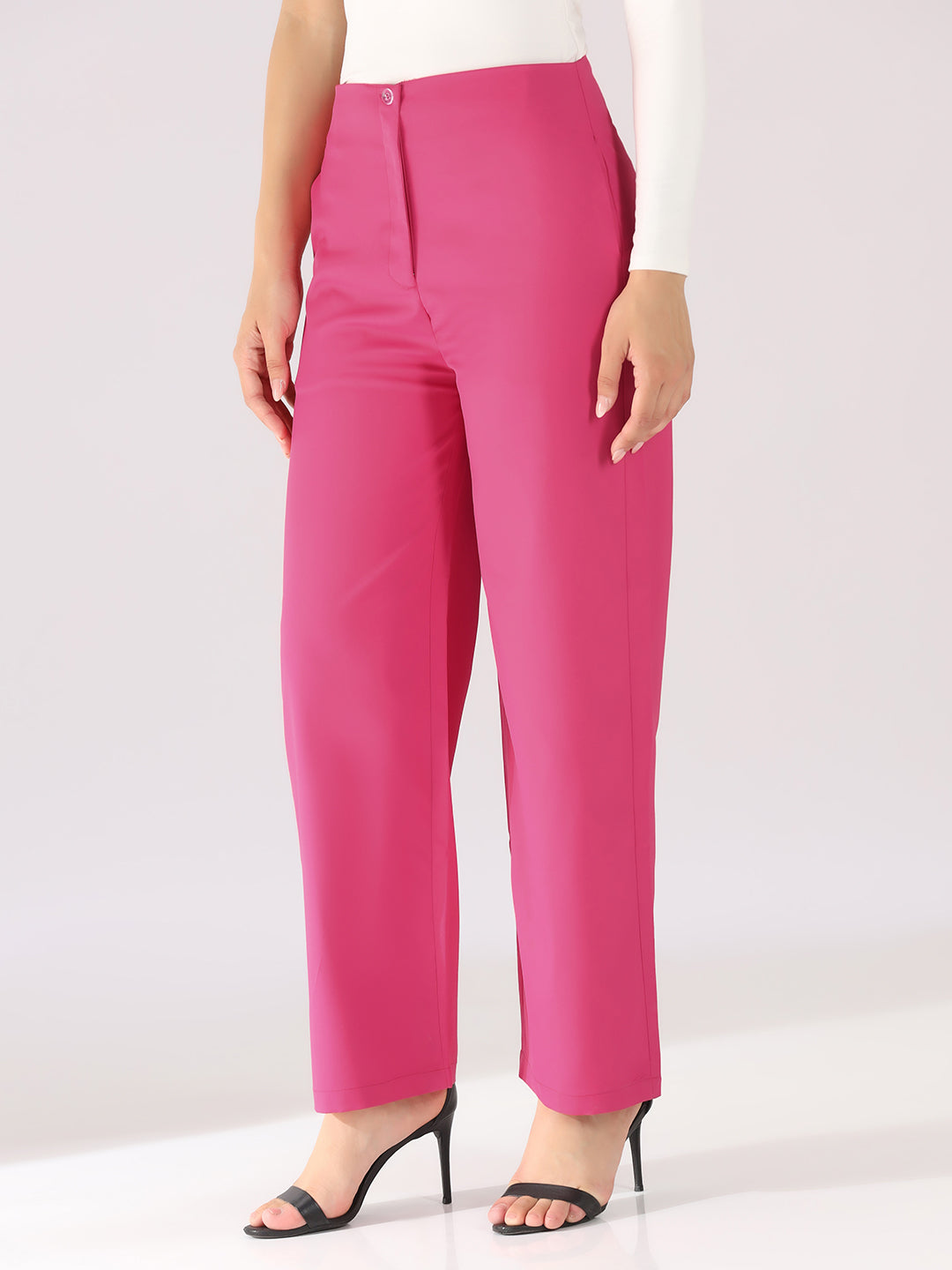 Women Pink High-Rise Trousers