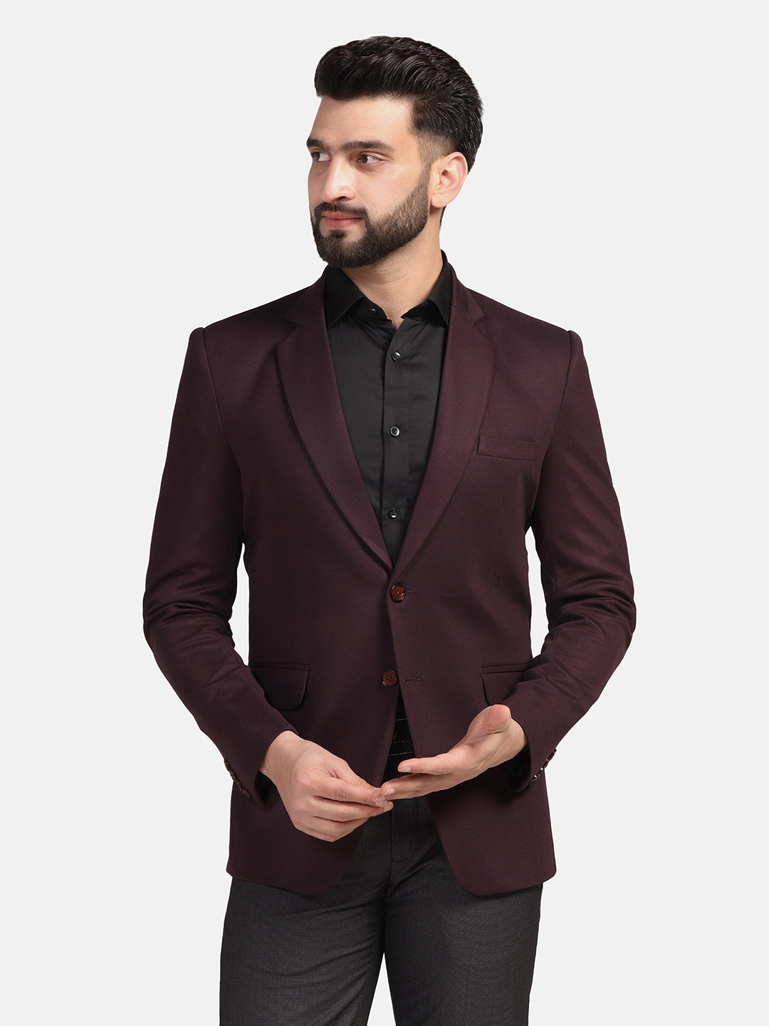 Men Maroon Stretchable Blazer - Tahvo India